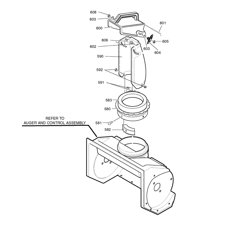Discharge Chute Diagram and Parts List for 6210540X37NA-5021E 2007 Briggs and Stratton Snow Blower